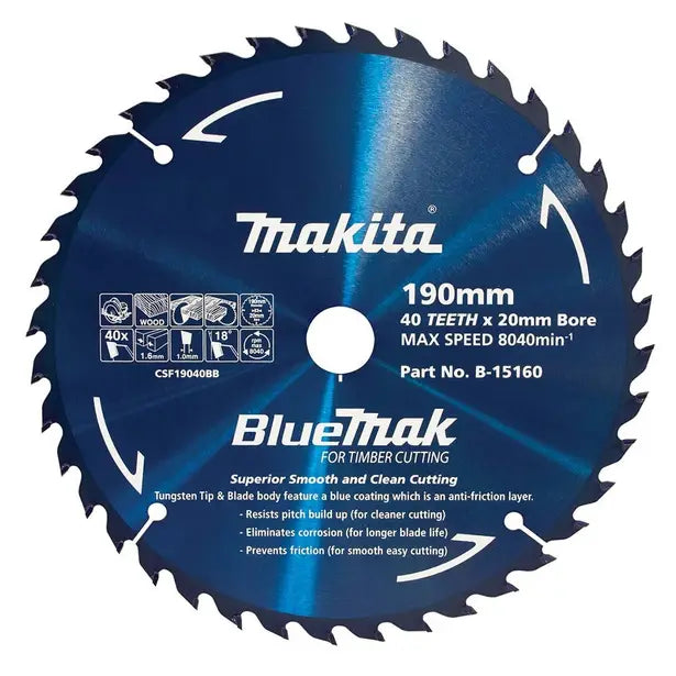 MAKITA 190mm 40T TCT Circular Saw Blade for Wood Cutting BLUEMAK - B-15160
