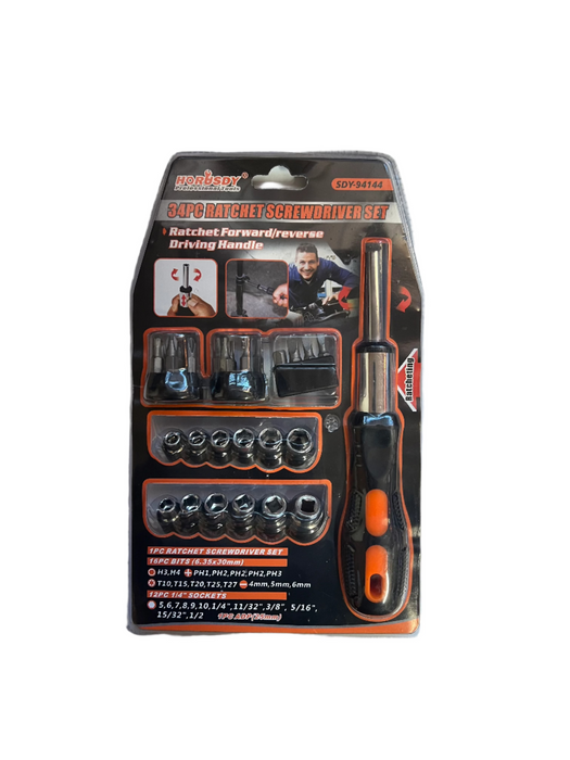 Horusdy 34PC Ratchet Screwdriver Set – Ratchet Foward/Reverse Driving Handle