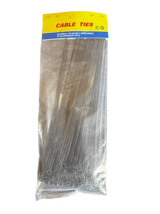 4.6mm x 300mm Black Nylon Cable Zip Ties