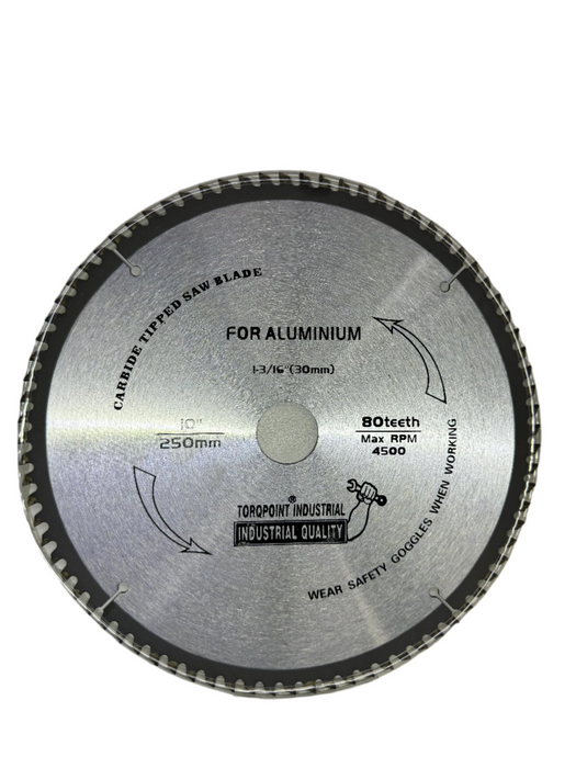 Torqpoint Industrial Carbside Tipped Saw Blade For Cutting Aluminium 10" (250mm) x 80T
