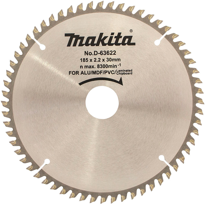 Makita 185mm (7-1/4") x 60T TCT Multi Purpose Circular Saw Blade - D-63622
