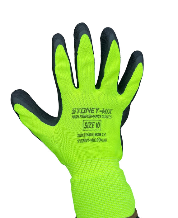 SYDNEY-MIX High Performance Latex Work Safety Gloves - Fluro Yellow