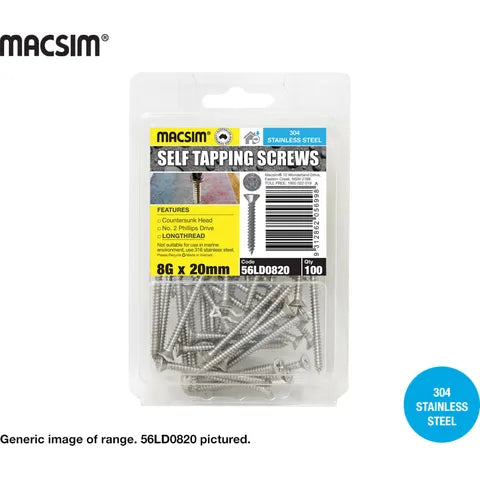 Macsim 6g x 25 SELF TAPPING SCREWS LONGTHREAD SCR B/P