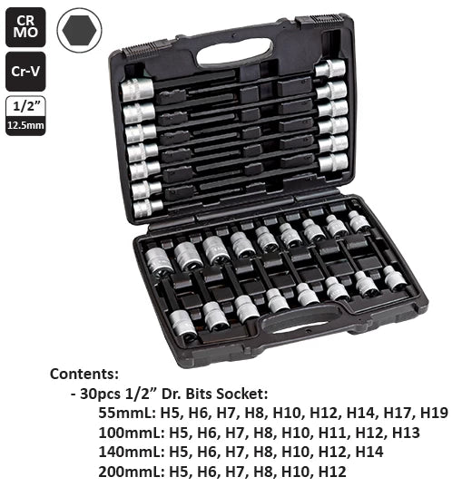Selta 30pcs 1/2" Dr. Hex Bit Set - 54430