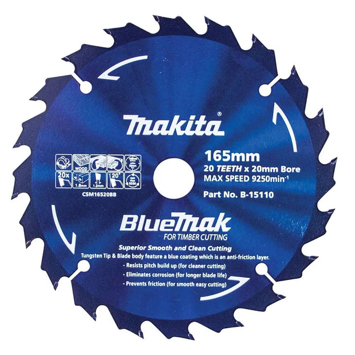 MAKITA 165mm 24T TCT Circular Saw Blade for Wood Cutting BLUEMAK - B-15110