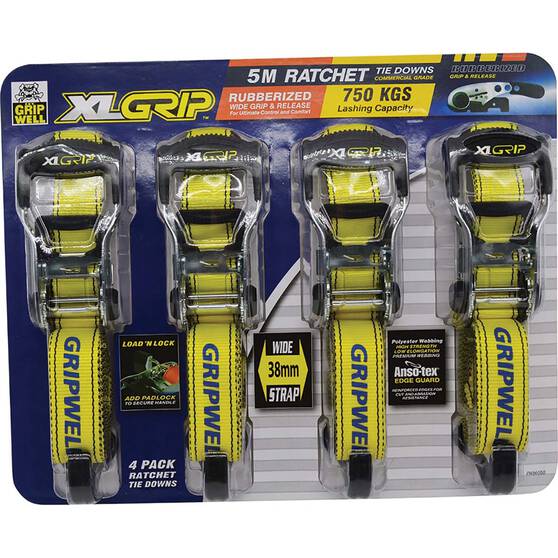 Gripwell Ratchet Tie Down 5m x 38mm 4 Pack - PA86050