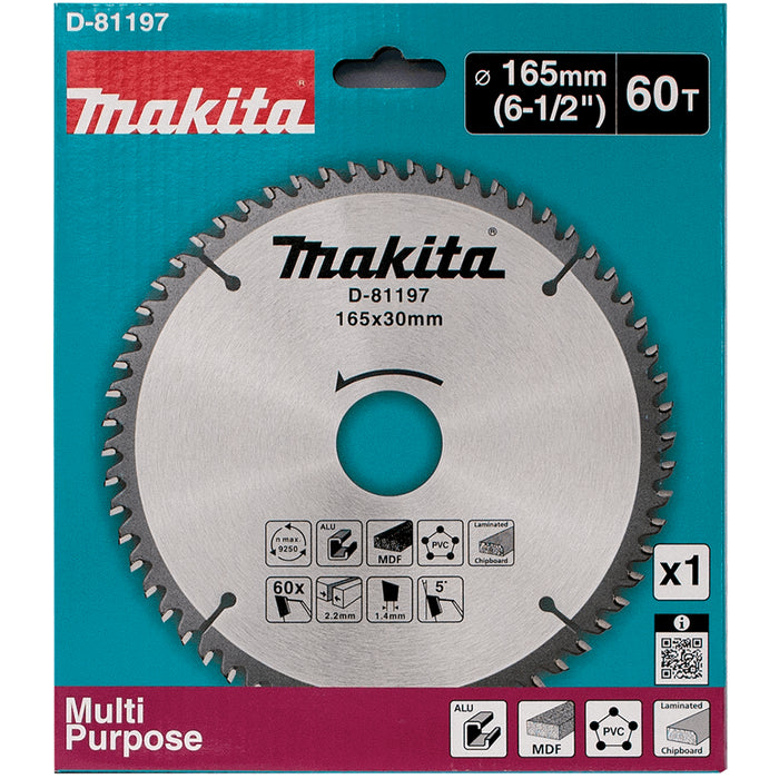 Makita 165mm (6-1/2") x 60T TCT Multi Cut Circular Saw Blade - D-81197