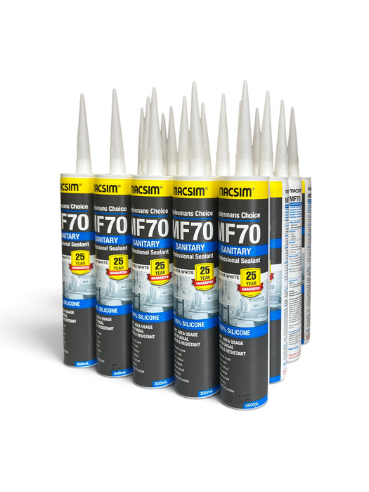 MACSIM 20pcs - MF70 Sanitary Professional Sealant 100% Silicone Ultra White 300ml - 53TSW