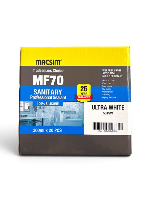 MACSIM 20pcs - MF70 Sanitary Professional Sealant 100% Silicone Ultra White 300ml - 53TSW