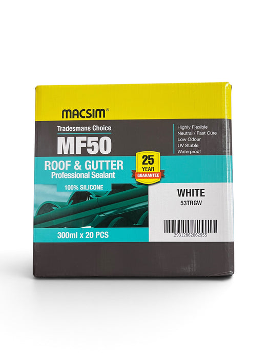 Macsim 20pcs - MF50 Roof & Gutter Professional Sealant 100% Silicone White 300ml - 53TRGW