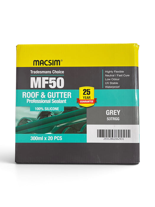 Macsim MF50 - 20pcs Roof & Gutter Sealant - 100% Silicone Grey 300ml - 53TRGG