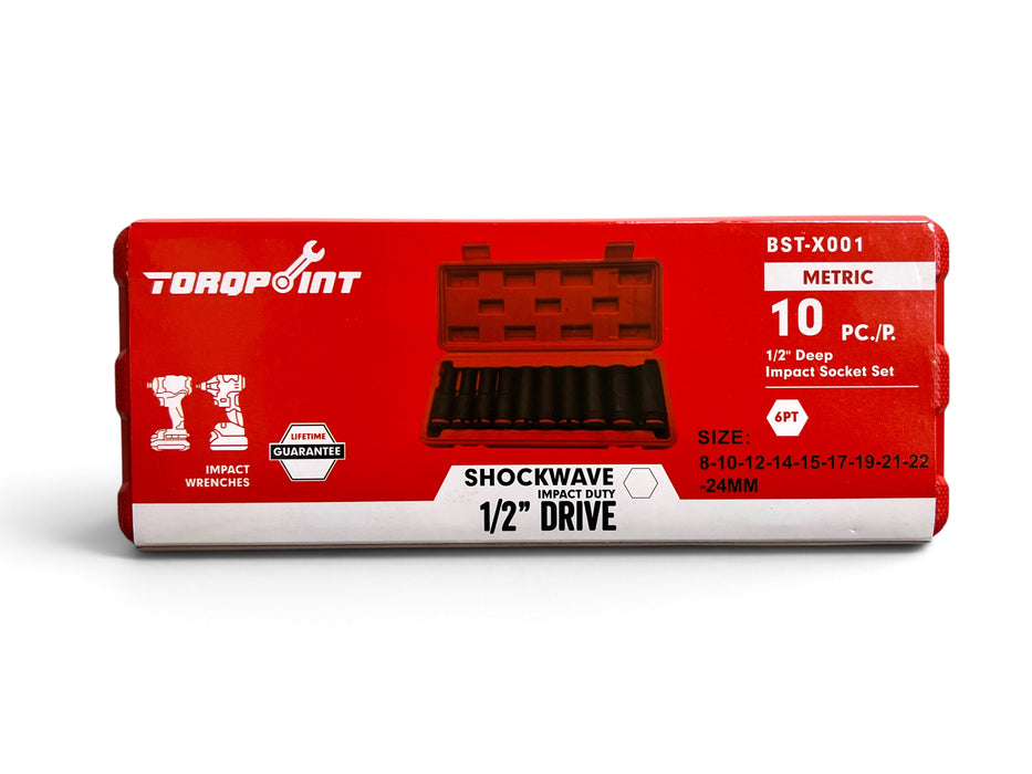 Torqpoint 10-Piece 1/2" Drive Metric Deep Impact Socket Set - BST-X001