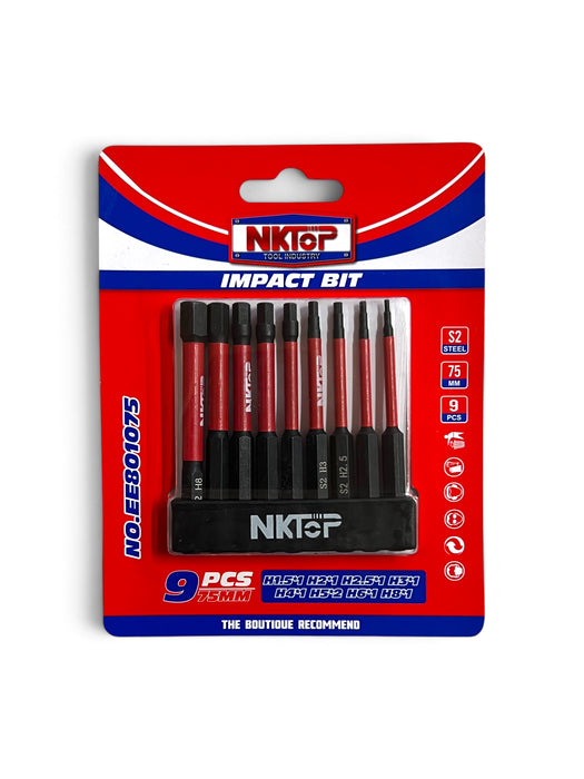 NKTOP 9-Piece 75mm Impact Hex Bit Set - EE801075