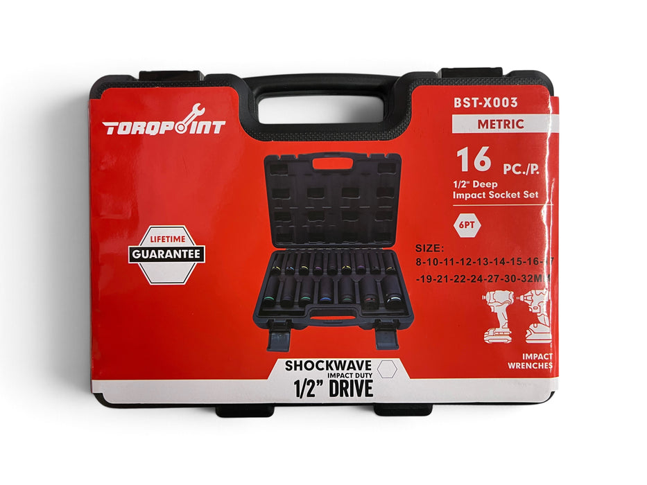 Torqpoint 16-Piece 1/2" Drive Deep Impact Socket Set - BST-X003