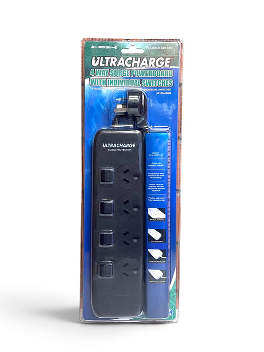 ULTRACHARGE 4 Way Surge Powerboard with Individual Switches - UR100/4SWB