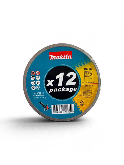 Makita 100mm x 1mm INOX Cut-Off Disc 12-Piece Set - D-18758-12