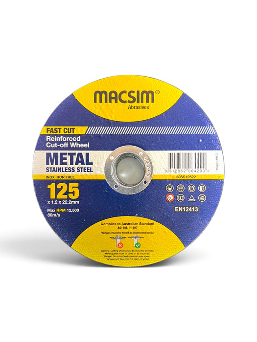 Macsim Stainless Steel Reinforced Cut-Off Disc 125mm x 1.2mm x 22.2mm (Pack of 25) - 50SS12522