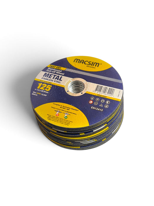 Macsim Stainless Steel Reinforced Cut-Off Disc 125mm x 1.2mm x 22.2mm (Pack of 25) - 50SS12522