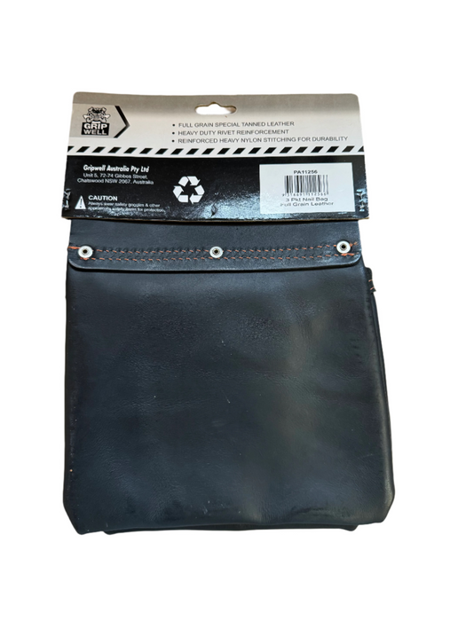 Gripwell 3 Pkt Nail Bag Full Grain Leather - PA11256