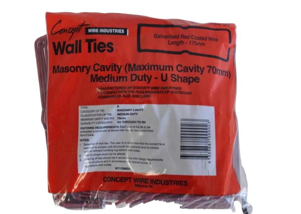 Concept Wire Wall Ties Masonry Cavity (Maximum Cavity 70mm) Medium Duty - U Shape - WT175MDU