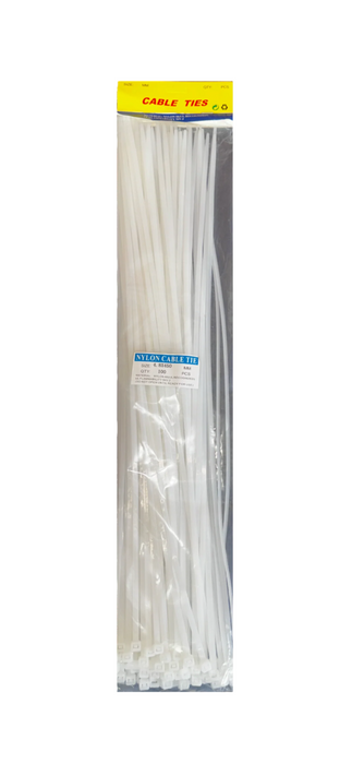 9mm x 800mm White Nylon Cable Zip Ties