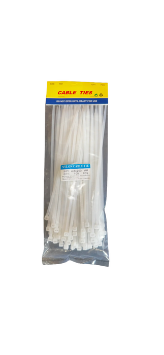 9mm x 800mm White Nylon Cable Zip Ties