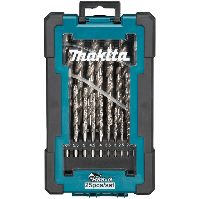Makita 25 Piece Assorted 1-13mm HSS G-Series Metric Metal Drill Bits Set - D-67555