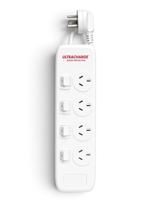 ULTRACHARGE 4 Way Surge White Powerboard with Individual Switches - UR100/4SW
