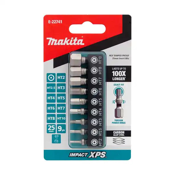 MAKITA 25mm Impact XPS Hex Tamper Bit Set - 9 Piece - E-22741