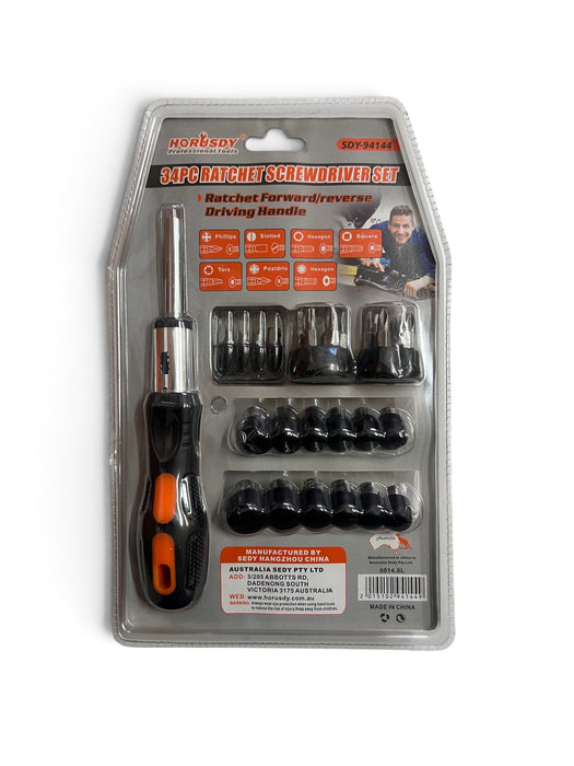 Horusdy 34PC Ratchet Screwdriver Set – Ratchet Foward/Reverse Driving Handle