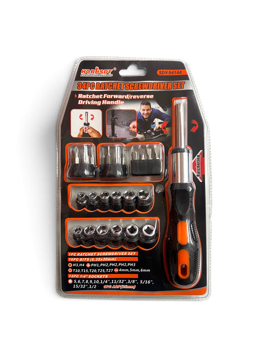 Horusdy 34PC Ratchet Screwdriver Set – Ratchet Foward/Reverse Driving Handle