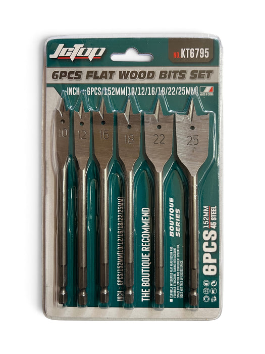 JCTOP 6-Piece Flat Wood Drill Bit Set – 10–25mm – KT6795