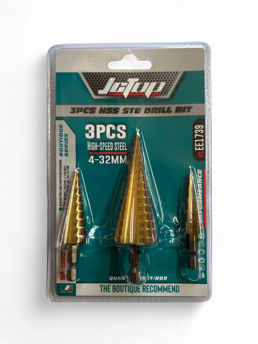 JCTOP 3-Piece HSS Step Drill Bit Set – 4–32mm – EE1739