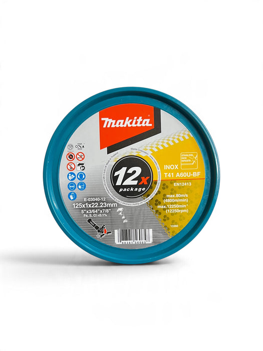 Makita 125mm x 1mm INOX Thin Cut-Off Disc 12-Piece Set - E-03040-12